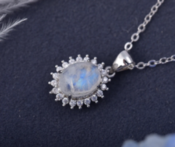 Rainbow Moonstone Pendant Natural Moonstone Necklace Healing Moonlight Stone Nec - £48.23 GBP