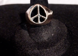 Authenticity Guarantee 14k Yellow Gold Peace Sign Ring Size 8 1/2  = HEAVY  ... - £575.49 GBP