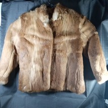 vtg Nelson Hall Real Rabbit Fur Coat Sz S-M 18.5 80&#39;s Retro RN 51135 Gold Brown - £69.01 GBP