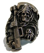 ANARCHY GRIM REAPER W MACHINE GUN STAINLESS STEEL RING size 8 - S-535 biker - $143.74 MXN