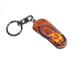 San Diego California Wooden Beaded Floral Sandal Souvenir Keychain Keyring - $5.89