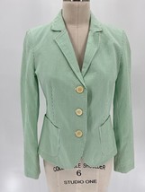 J Crew Striped Blazer Sz 4 Green White 100% Cotton Summer Preppy Classic - £36.64 GBP