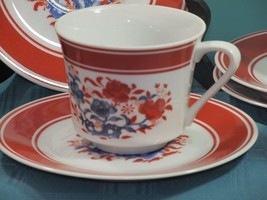 Seymour Mann Nara Porcelain Cups and Saucers Red and White Set of 5 - $15.99