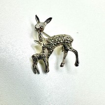 Vintage Marcasite Deer Brooch Pin Silver Tone Fawn Christmas - £10.29 GBP
