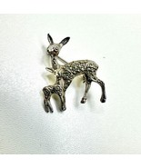 Vintage Marcasite Deer Brooch Pin Silver Tone Fawn Christmas - £10.34 GBP