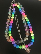 Estate Lot of 3 Girl’s Rainbow Plastic Round Bead &amp; Bow &amp; White Bead &amp; Purple  - £9.70 GBP