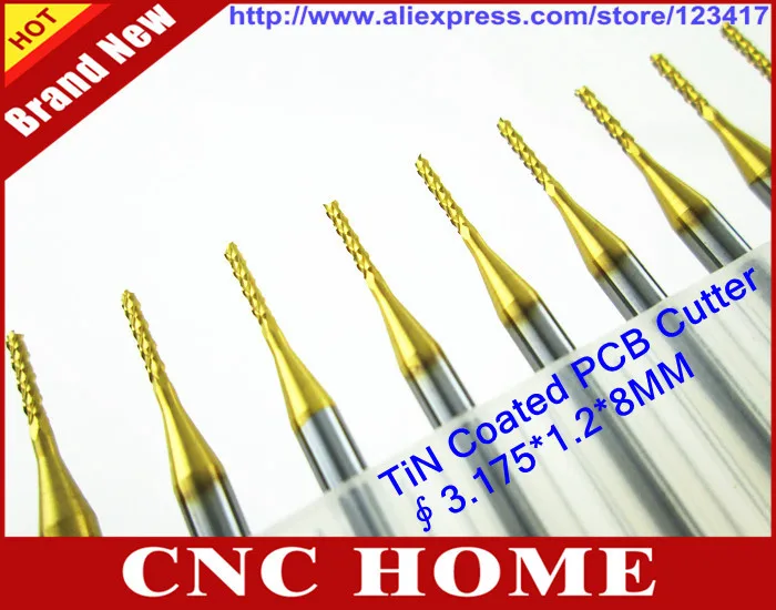 New 10pcs/lot 3.175x1.2x7MM Titanium Coated Carbide PCB End Mills Engraving Cutt - £221.09 GBP