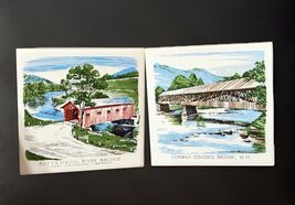 2 Vtg Screen Craft Ceramic Tiles Covered Bridges Vermont Trivet Wall Han... - $19.71