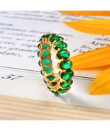 925 Sterling Silver Green Zircon Gold Plated Eternity Band Ring For Woman  - $29.99+