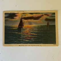 Sailing By Moonlight Greetings Lake Wallenpaupack PA Postcard Linen 1946... - £6.26 GBP
