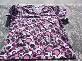 Uniform Destination XLarge Purple Pink White Circle Pattern Scrub Top 6777 - $15.65