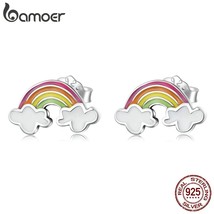 Bamoer Rainbow Clouds Ear Studs 925 Silver Colorful Clouds Stud Earrings for Wom - £17.41 GBP
