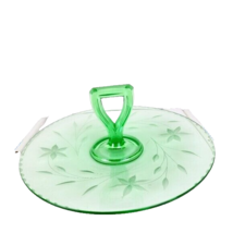 Vintage Green Depression Glass Tidbit Tray Floral Etched - £18.34 GBP