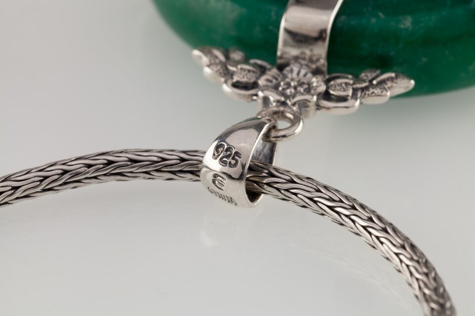 Beautiful Buddism Sterling Silver Green Jade 16" Necklace and Pendant 72.4gr Item image 4