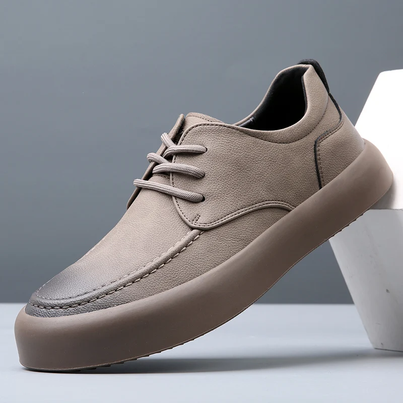 Men Casual Shoes lace up fashion Genuine Leather Board Shoes outdoor Sho... - £72.02 GBP