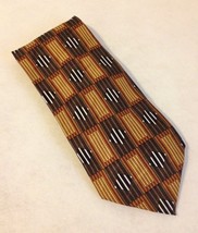 Stanley Blacker Gold Green Rust Neck Tie 100% Silk Geometric Stripe Diam... - $35.00