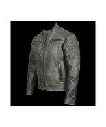 Men&#39;s Distressed Gray Padded Vented Leather Scooter Jacket - £148.60 GBP+