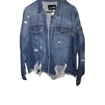 FashionNova Womens XL Jean Jacket Denim &quot;All Torn Up&quot; 100% Cotton Relaxe... - $45.13