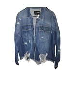 FashionNova Womens XL Jean Jacket Denim &quot;All Torn Up&quot; 100% Cotton Relaxe... - $58.83 CAD
