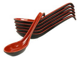 Red And Black Melamine Ladle Style Soup Spoons With Hook Ends 1oz Set Of 6 - £11.87 GBP
