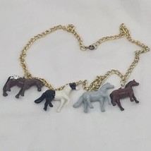 Horse Charm Necklace Plastic Horses Gold Tone - $11.95