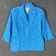 Draper&#39;s &amp; Damon&#39;s Blazer Women&#39;s Size 14 Coat Long Sleeve 100% Cotton Blue - $17.09