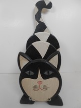 Wooden Cat Letter Holder Organizer Napkins Mail Kitty  Napkins Black and White - £9.06 GBP