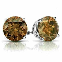 14k White Gold Plated 4Ct Simulated Chocolate Diamond Stud Earrings Women&#39;s - £51.04 GBP