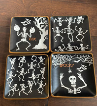 InHomestylez Appetizer Plates Fall Halloween Black Skeleton Square New Set Of 8 - £47.92 GBP