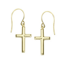 14K Solid White Gold Dangle Cross Euro Wire Earrings - £164.66 GBP