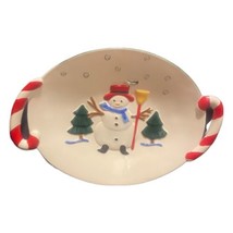 Vintage Pfaltzgraff Oval Platter Mexico Winter Ceramic Tray Candy Cane Snowman - £30.15 GBP