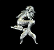 Handcrafted 925 Sterling Silver Seated MERMAID on Rocks Slide Pendant Scene - £31.61 GBP