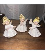 Set of 3 Vintage Lefton Porcelain Angels #1420 Gold Halo Tipped Wings 4&quot;... - $932.30 MXN
