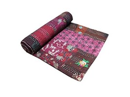 Traditional Jaipur Kantha Quilt Hand Block Printed, Indian Handmade Brown Khamba - £43.94 GBP+