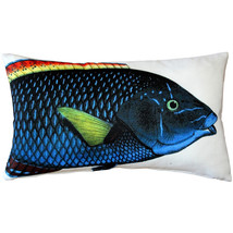 Blue Wrasse Fish Pillow 12x19, with Polyfill Insert - £23.94 GBP