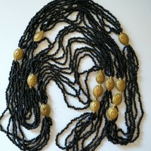 LONG Black Seed Bead Necklace 60&quot; Flapper Black Goth Fairy Witchcore Bohemian  - £15.56 GBP