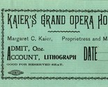 Kaier&#39;s Magnífico Ópera Casa sin Usar Vintage Gratuito Litografia Ticket - £14.91 GBP