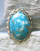 Elegant Marbled Turquoise Lucite Silver-tone Ring 1960s vintage size 8 a... - £11.91 GBP