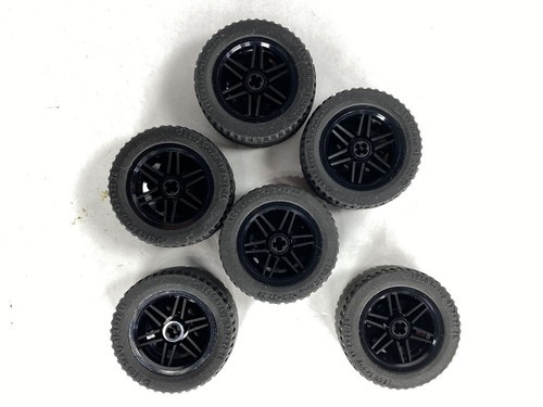 Lot of 6 Lego 43.2 X 22 Black Rubber Tires ZR Black Rims - $11.99