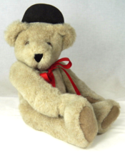 Vermont Teddy Bear in Baseball Cap &amp; Red Ribbon Bow Beige Plush Jointed ... - £15.15 GBP