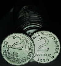 Gem Unc Roll (20) Indonesia 1970 2 Rupiah Coins~Rice And Cotton Stalks~Free Ship - £34.93 GBP