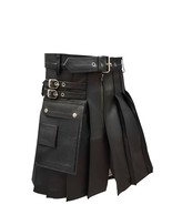 Men&#39;s 100% Cow Leather Pleated Kilt/LARP with Two Side Cargo Pockets - £56.61 GBP