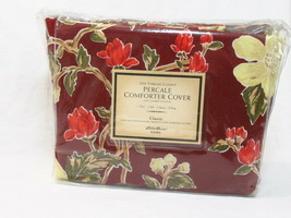 Eddie Bauer Forest Vine Floral Red Multi Cotton Percale King Duvet Cover - £104.55 GBP
