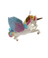 2017 Unicorn Horse Christmas Glass Ornament White Rainbow Colorful 5 inch - $185.45 MXN