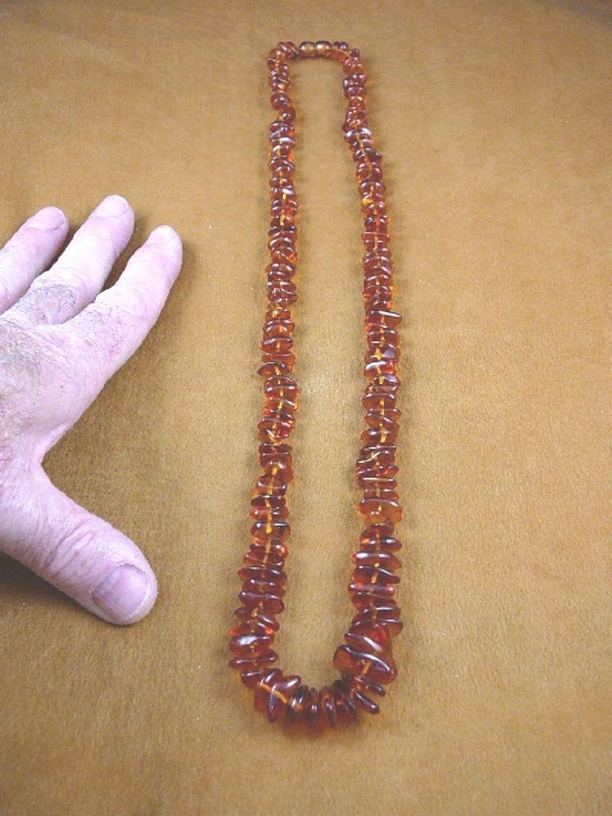 (PB-405) ORANGE baltic AMBER CHIP chips Poland beaded Jewelry 28" long NECKLACE - $130.89