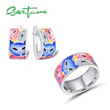 Jewelry Set For Woman 925 Sterling Silver HANDMADE Colorful Enamel Cute Fox Whit - £74.35 GBP
