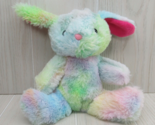 Bunny plush rainbow multi-color pink ears green blue yellow purple tie dye - $10.39