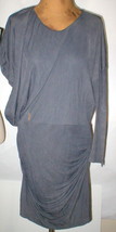 New Womens 10 NWT Betty Blue Dress Designer 46 Italy Dark Gray Drape One Sleeve  - $584.09