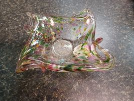 Murano Art Glass Swirl Folded Edges Candy Dish Bowl Decor 5" - $49.49