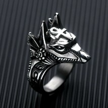 Ancient Egyptian God Anubis Ring Silver Stainless Steel Anpu Band Sizes 7-12 - £15.97 GBP